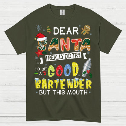 Dear Santa Bartender Christmas Humor T Shirt