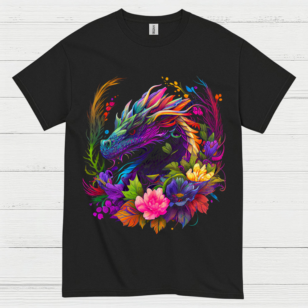 Colorful Floral Dragon T Shirt