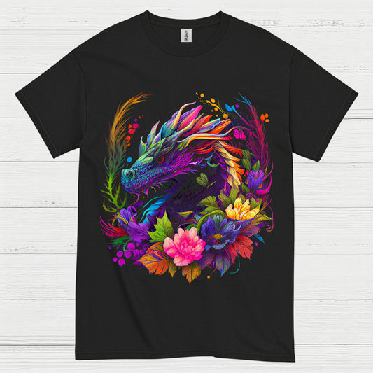 Colorful Floral Dragon T Shirt