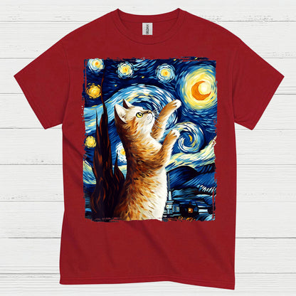 Hopeful Cat Starry Night Art T Shirt