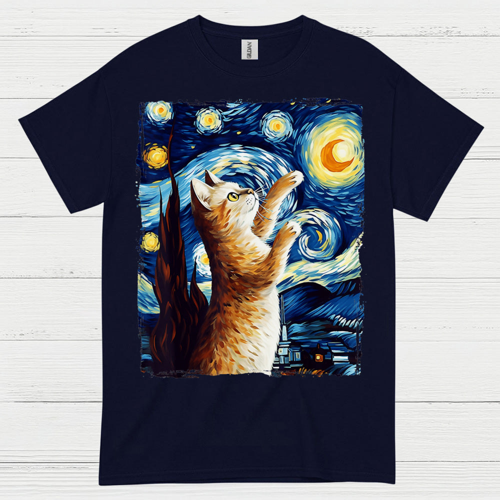 Hopeful Cat Starry Night Art T Shirt
