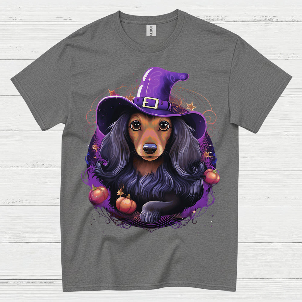 Halloween Witch Long Haired Dachshund T Shirt