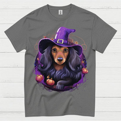 Halloween Witch Long Haired Dachshund T Shirt