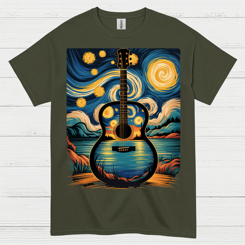 Guitar Starry Night Art T Shirt