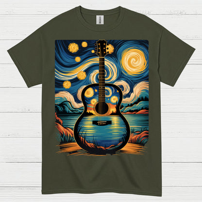 Guitar Starry Night Art T Shirt