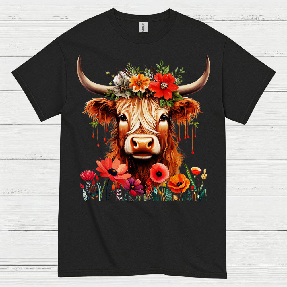Floral Boho Cow T Shirt