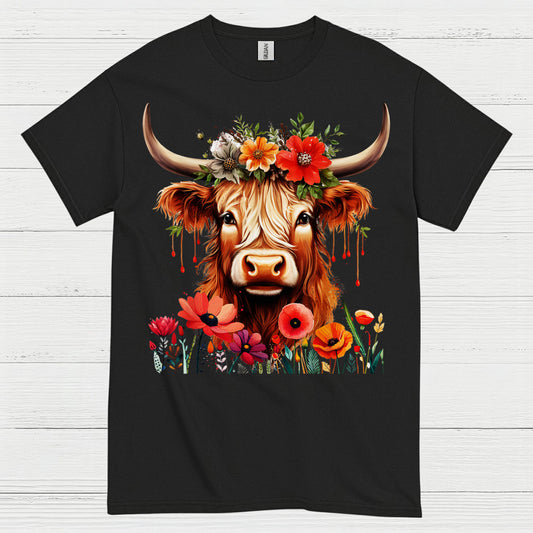 Floral Boho Cow T Shirt