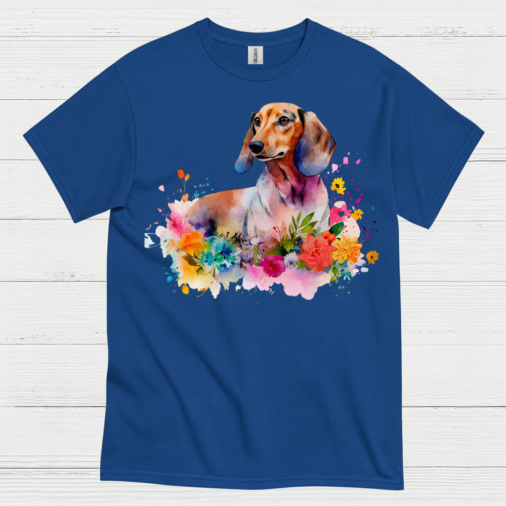 Colorful Watercolor Floral Dachshund Dog T Shirt
