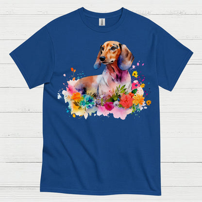 Colorful Watercolor Floral Dachshund Dog T Shirt