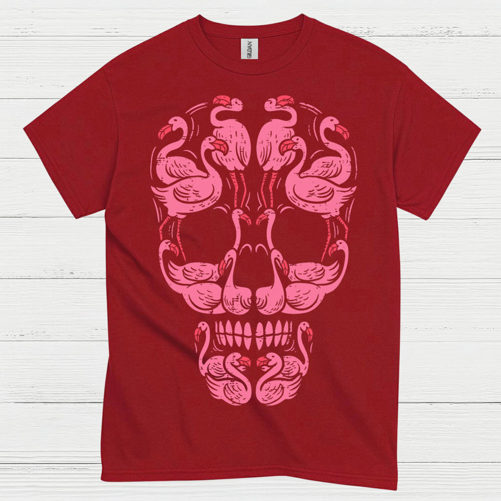 Pink Flamingo Skull Art Graphic T Shirt