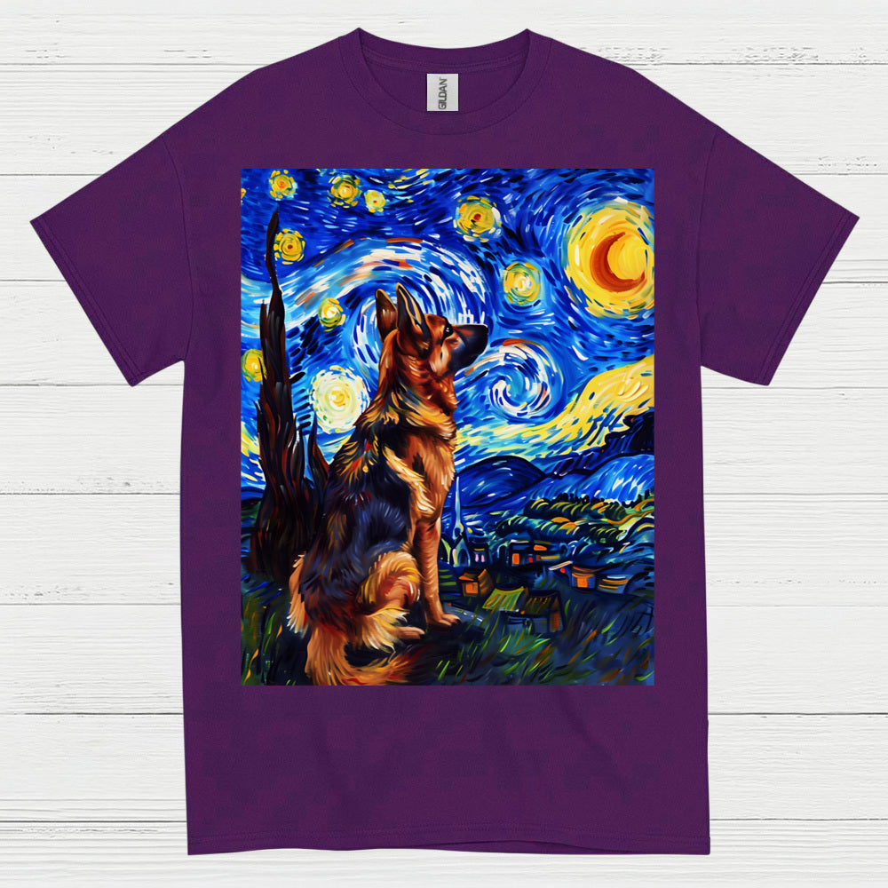 German Shepherd Starry Night Art T Shirt