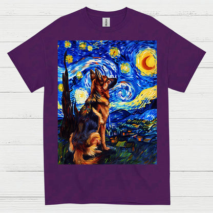 German Shepherd Starry Night Art T Shirt