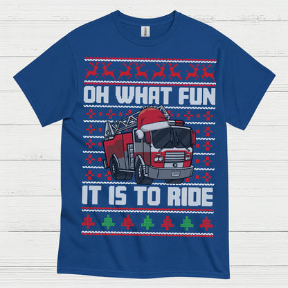 Oh What Fun It Is To Ride Fire Truck Christmas T Shirt