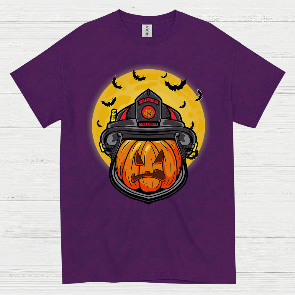 Firefighter Pumpkin Helmet Halloween T Shirt