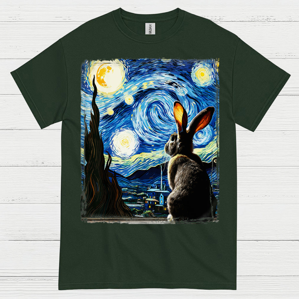 Quiet Bunny Starry Night Art T Shirt