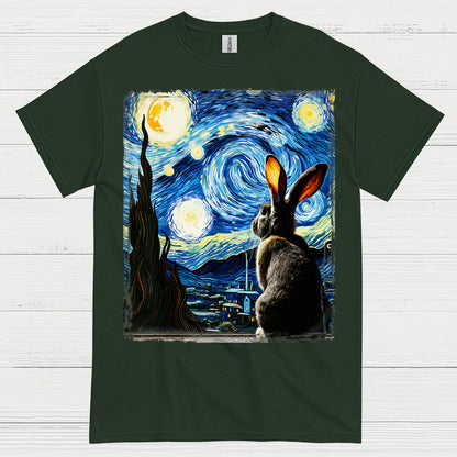 Quiet Bunny Starry Night Art T Shirt