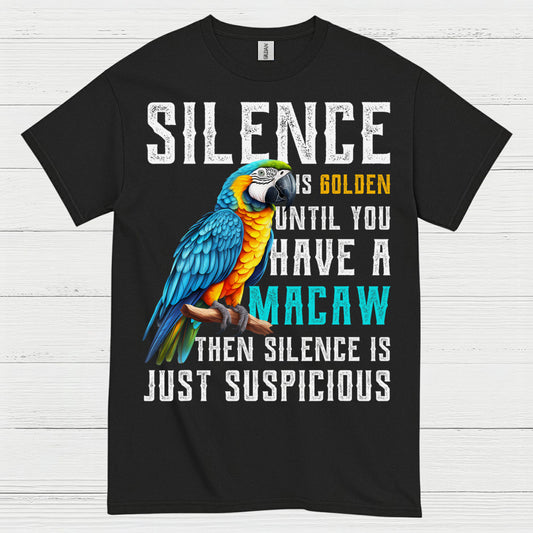 Silence Is Golden Funny Macaw T Shirt