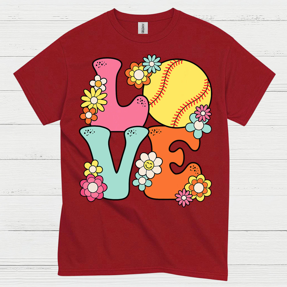 Love Softball Flower Art T Shirt