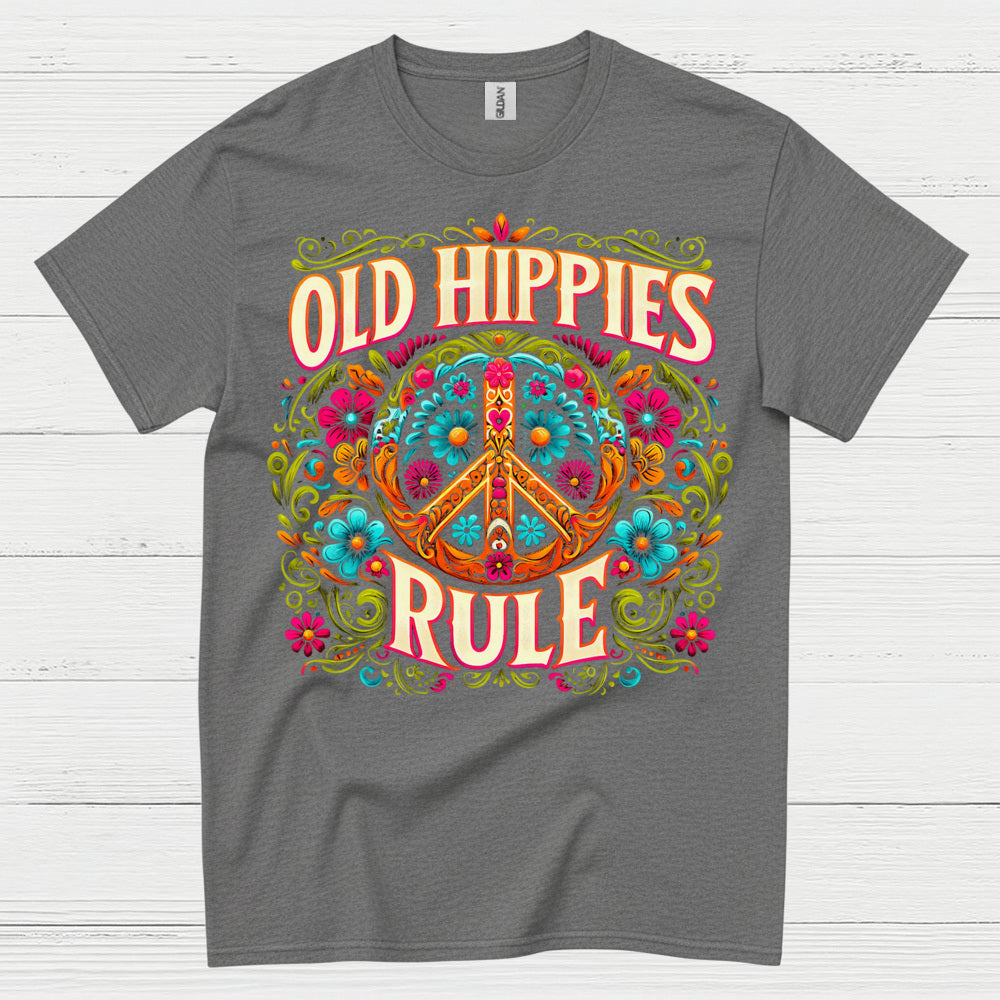 Old Hippies Rule Peace Sign T Shirt