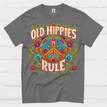 Old Hippies Rule Peace Sign T Shirt