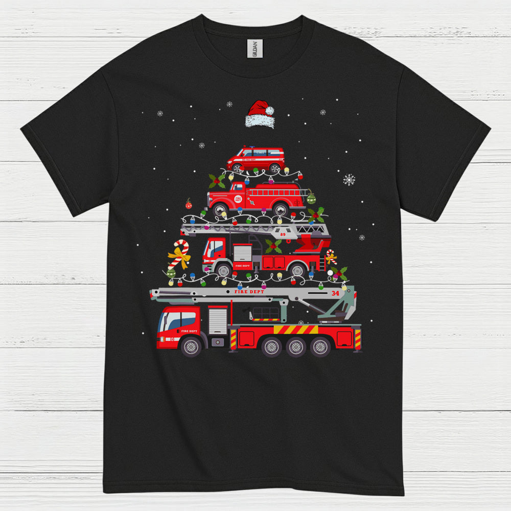 Fire Truck Christmas Tree Stacked Engines T Shirt