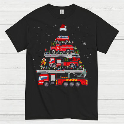 Fire Truck Christmas Tree Stacked Engines T Shirt
