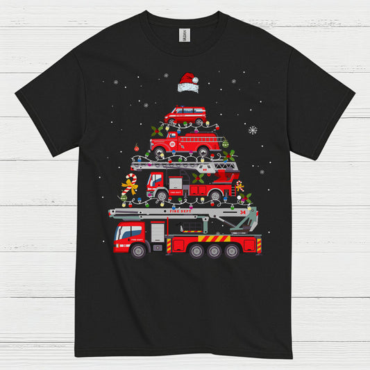 Fire Truck Christmas Tree Stacked Engines T Shirt