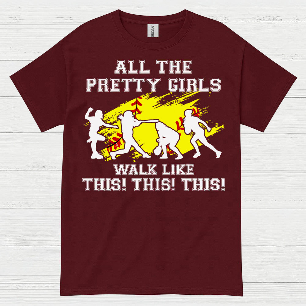 Pretty Girls Softball Walk Style T Shirt