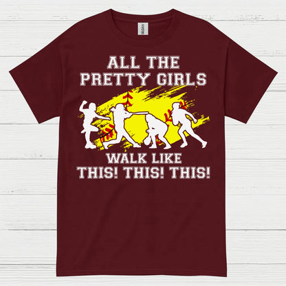 Pretty Girls Softball Walk Style T Shirt