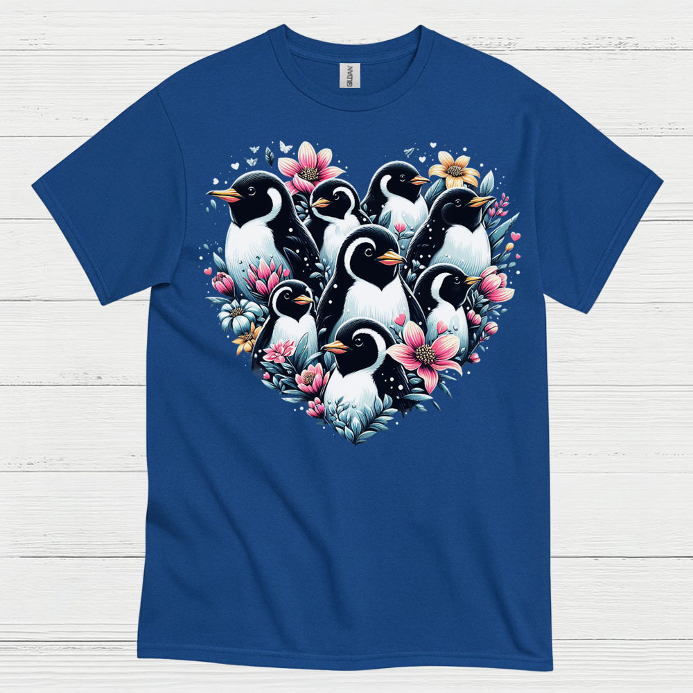 Floral Penguin Family Heart Art Graphic T Shirt