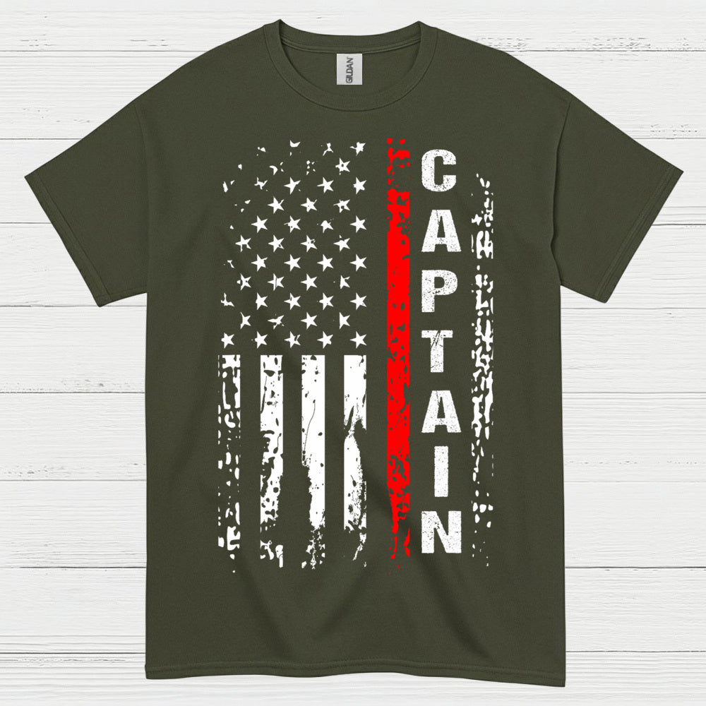 Firefighter Captain Thin Red Line Flag T Shirt
