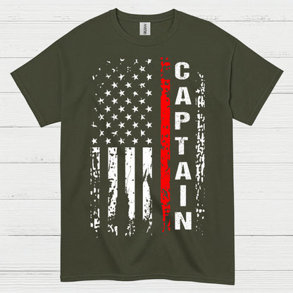 Firefighter Captain Thin Red Line Flag T Shirt
