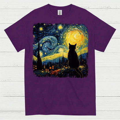 Lonely Cat Starry Night Art T Shirt