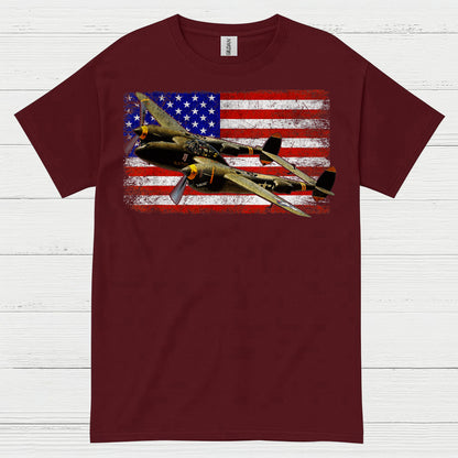 American Flag Warbird Airplane T Shirt