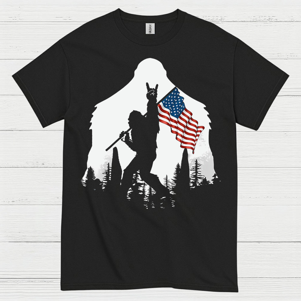 Patriotic Bigfoot American Flag T Shirt