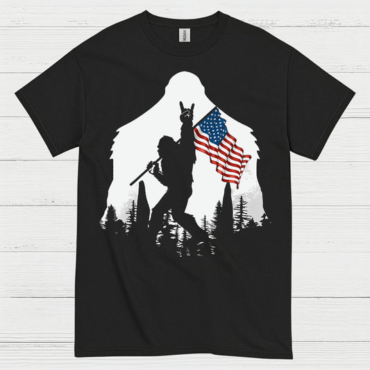 Patriotic Bigfoot American Flag T Shirt