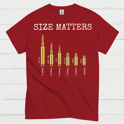 Size Matters Funny Ammo Comparison Graphic T Shirt