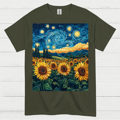 Sunflower Starry Night Art T Shirt