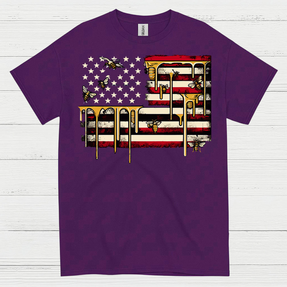 Patriotic Bee American Flag T Shirt