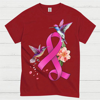 Breast Cancer Ribbon Hummingbird Floral T Shirt