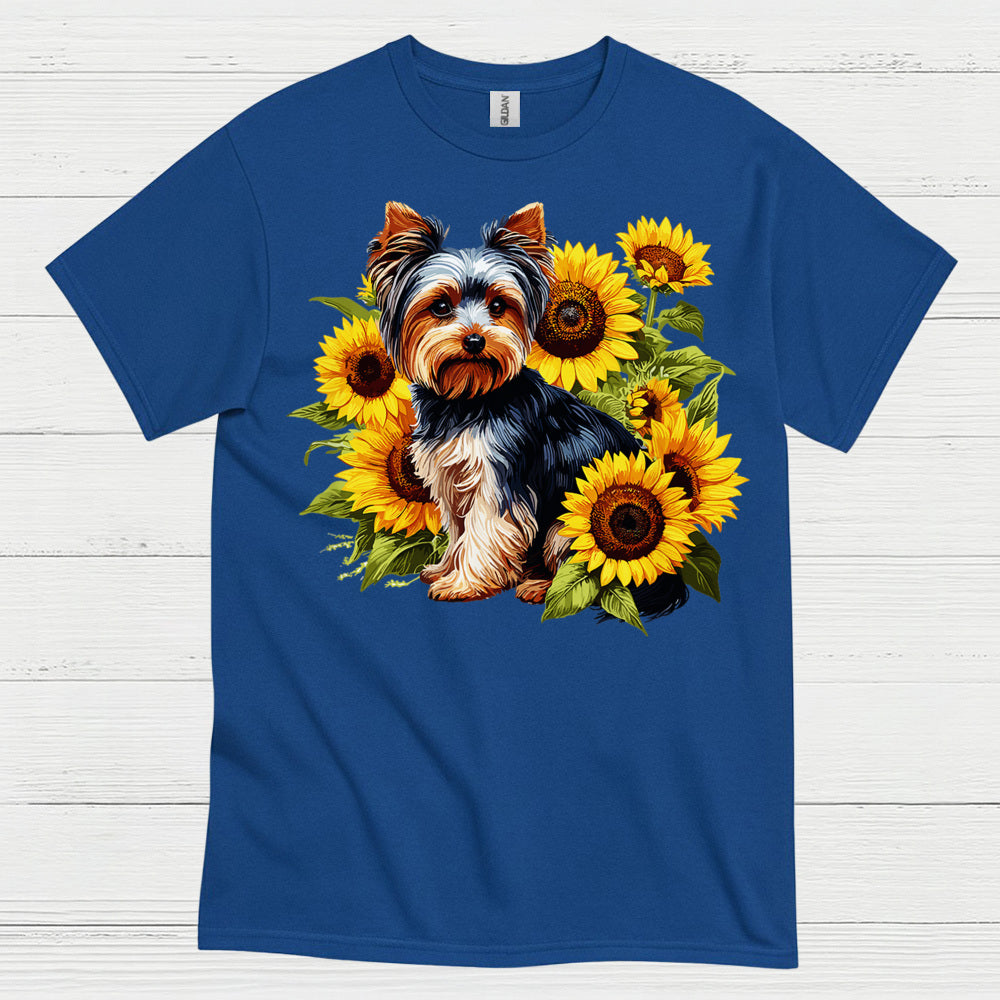 Cute Sunflower Yorkie Dog Lover T Shirt