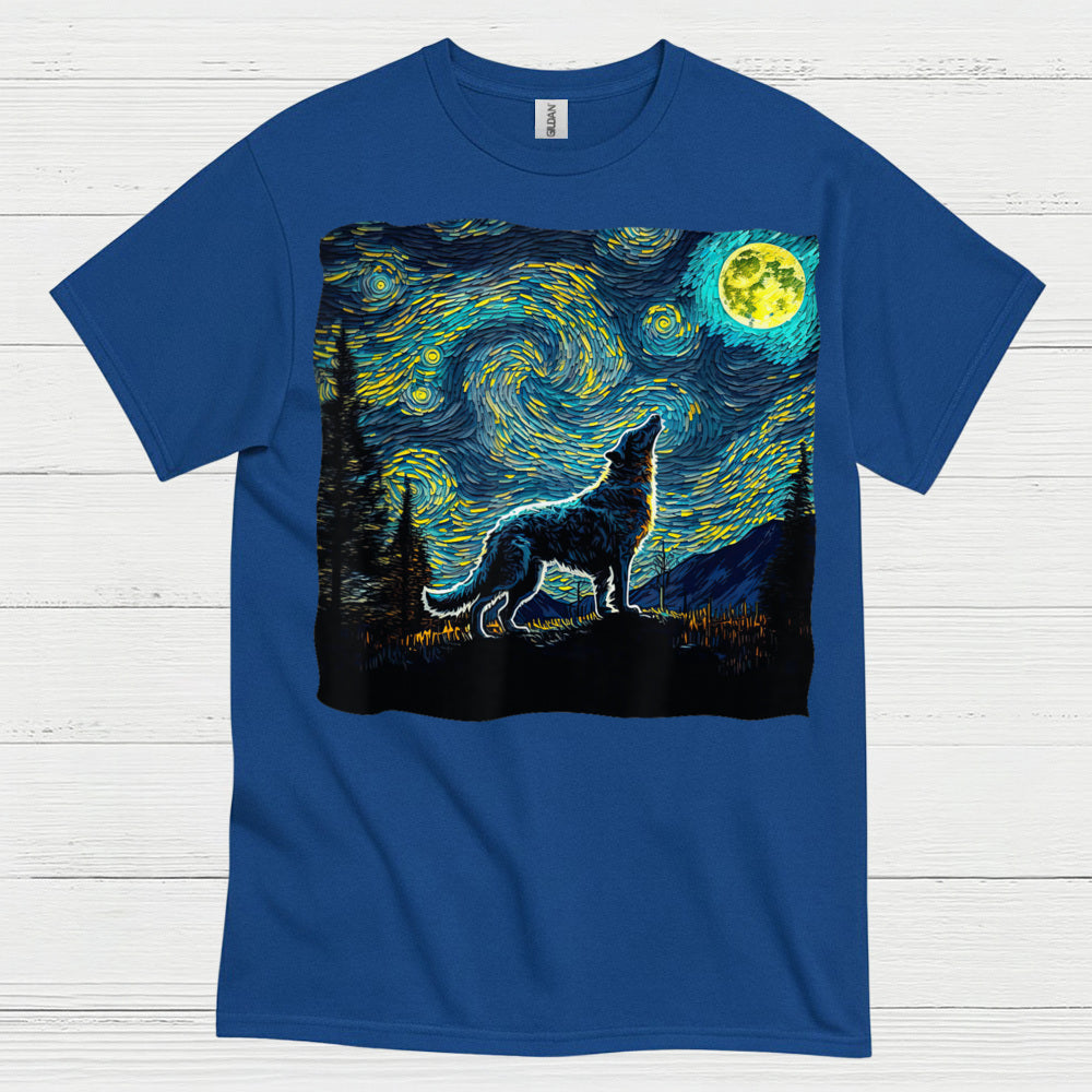 Wolf Starry Night Art T Shirt