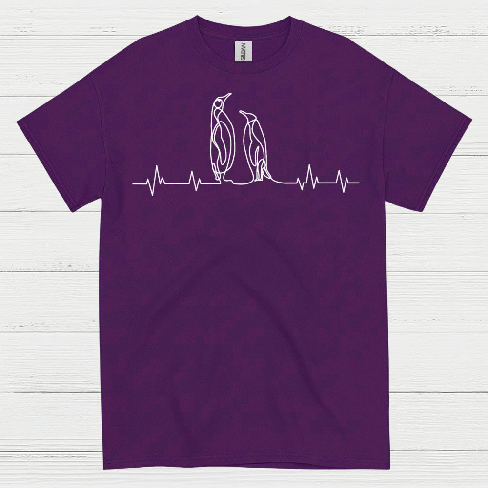 Minimal Penguin Heartbeat Line Art T Shirt