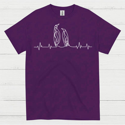 Minimal Penguin Heartbeat Line Art T Shirt