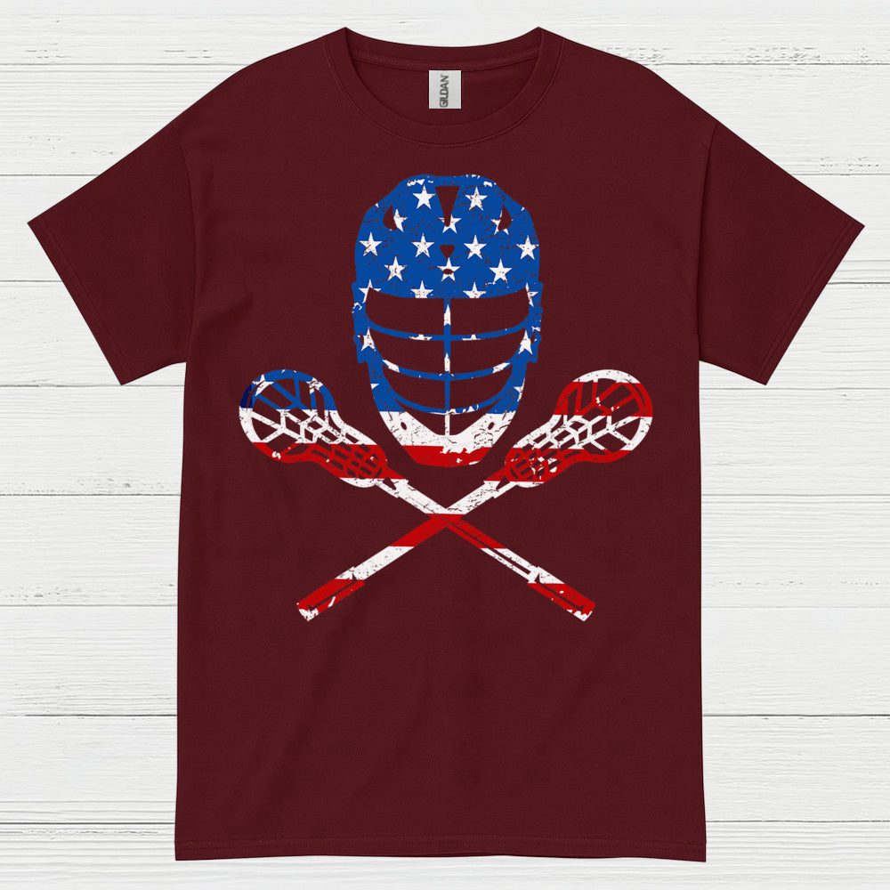 American Flag Lacrosse Goalie Skull T Shirt