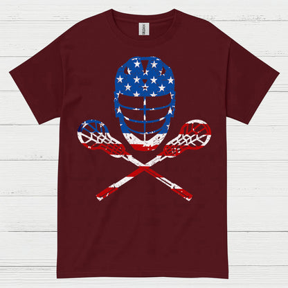 American Flag Lacrosse Goalie Skull T Shirt