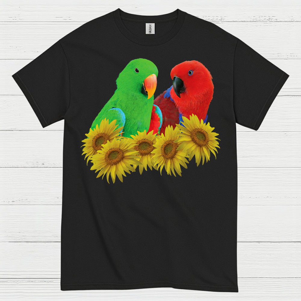 Colorful Lovebirds Sunflower Art T Shirt