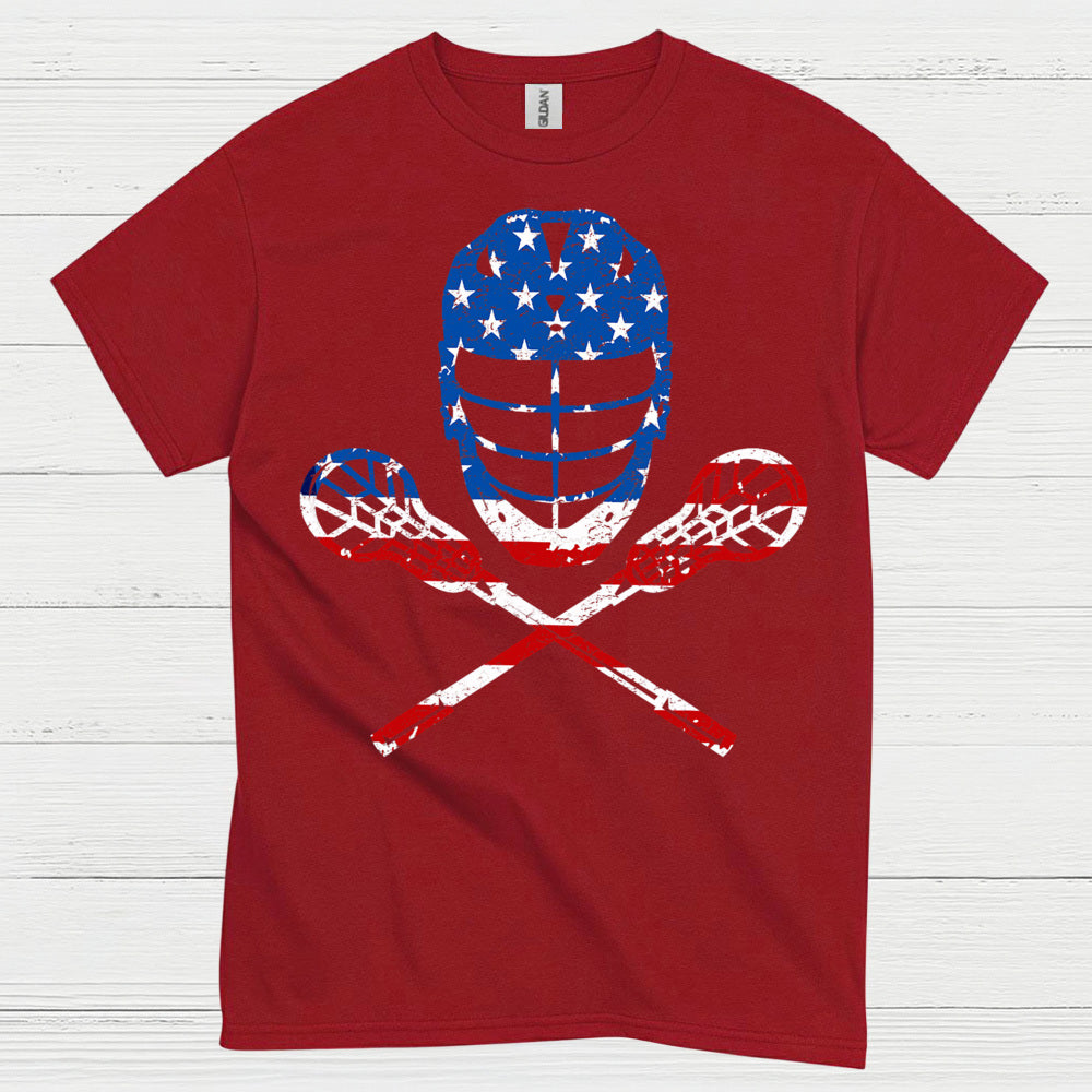 American Flag Lacrosse Goalie Skull T Shirt
