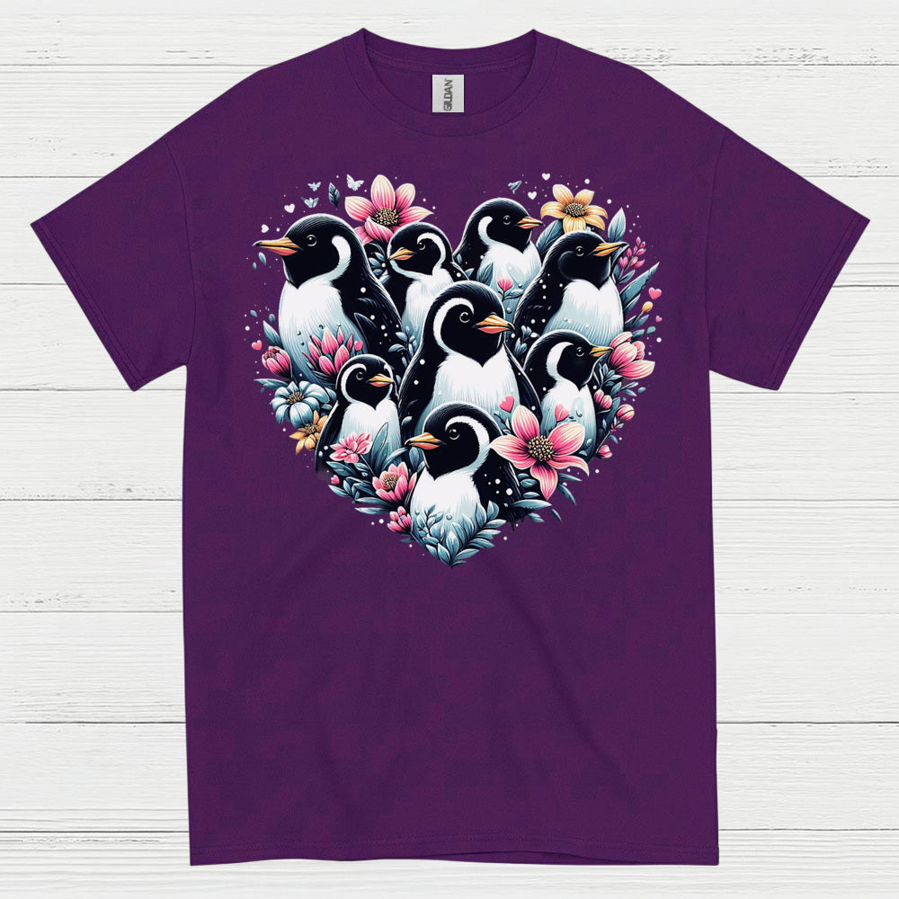 Floral Penguin Family Heart Art Graphic T Shirt