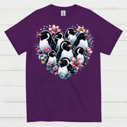 Floral Penguin Family Heart Art Graphic T Shirt